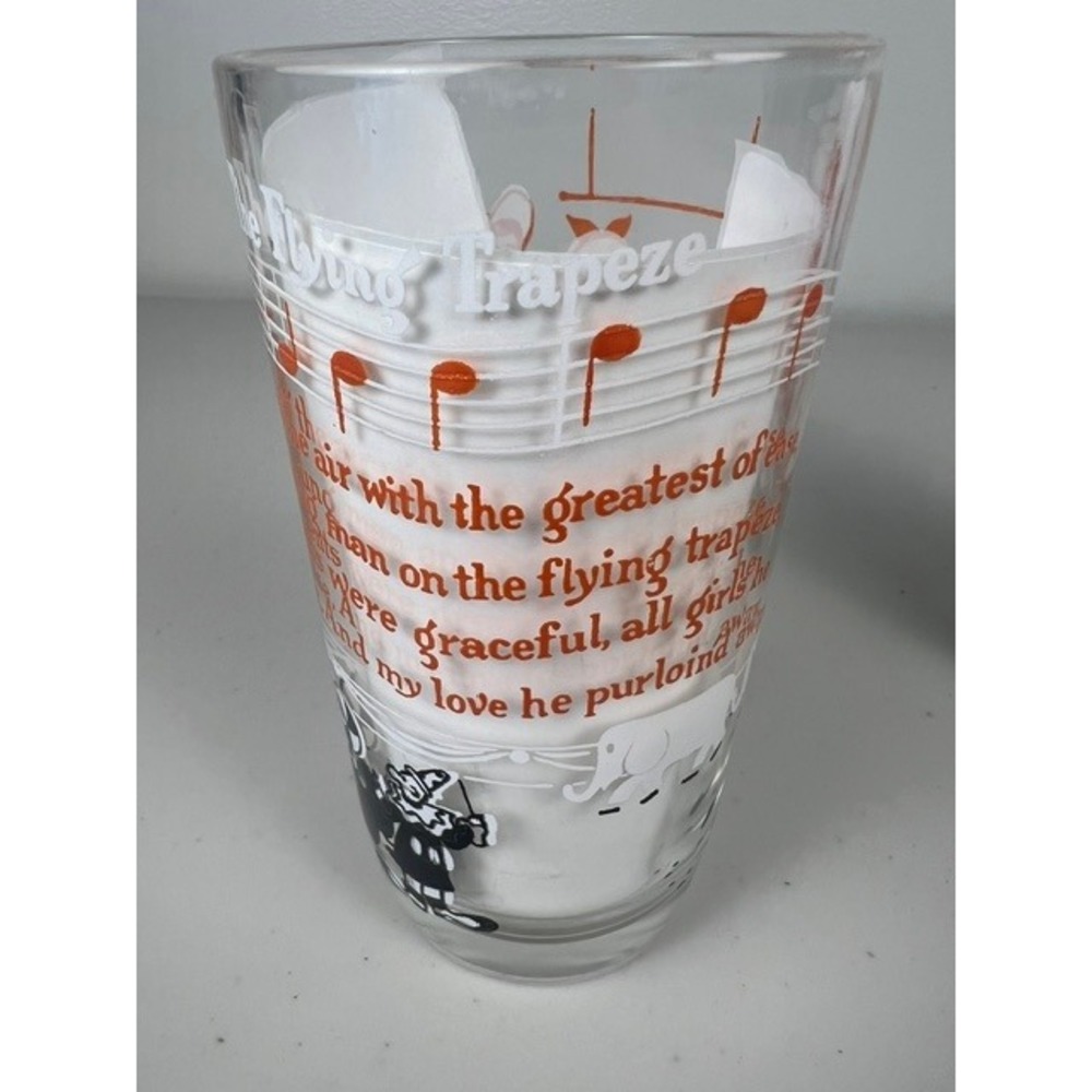 Vintage Mid-Century Musical Highball Glasses Flying Trapeze How Dry I Am Set 2 - Picture 11 of 12